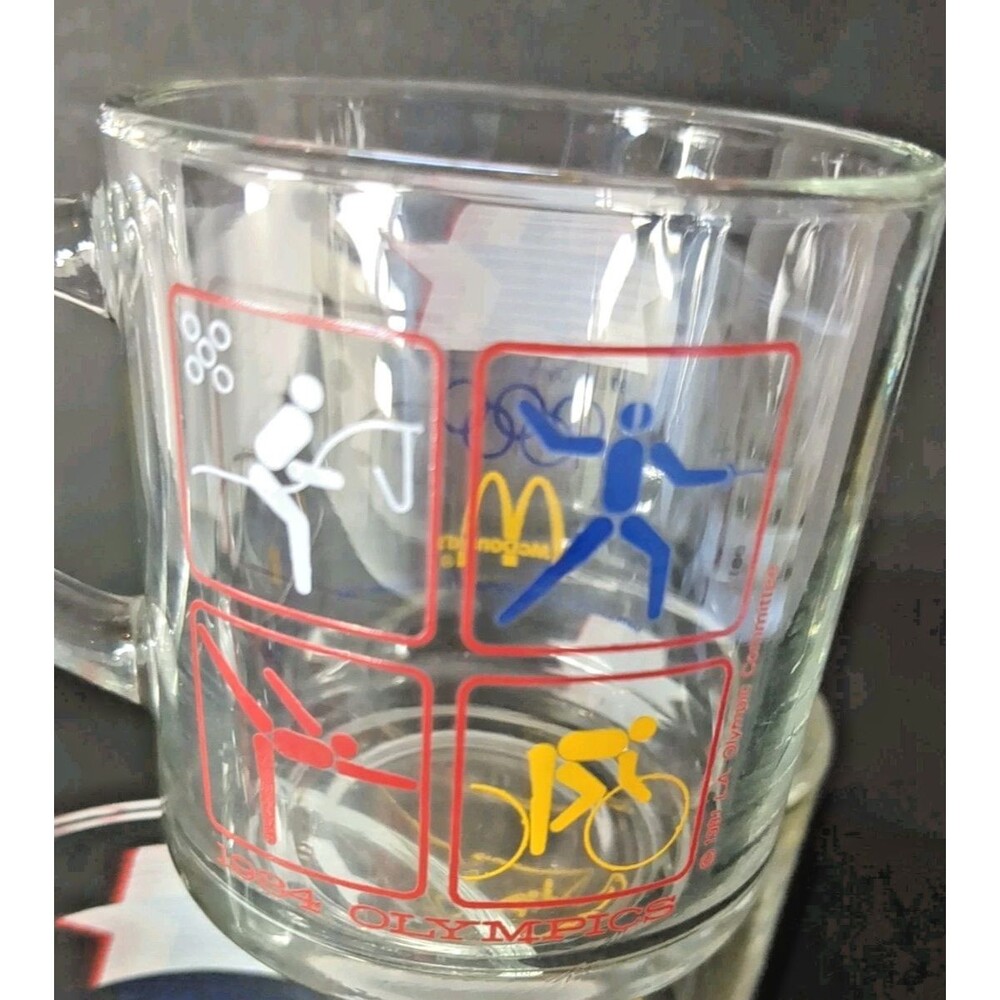 4 Vintage 1984 McDonalds Olympic Glass Coffee Mugs  Los Angeles -  All Different - Picture 6 of 16